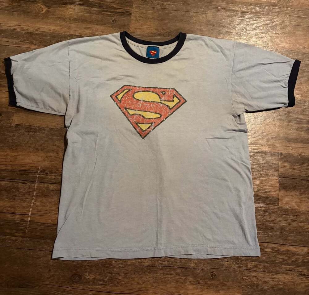DC Comics Superman Ringer T-Shirt Light Blue Logo